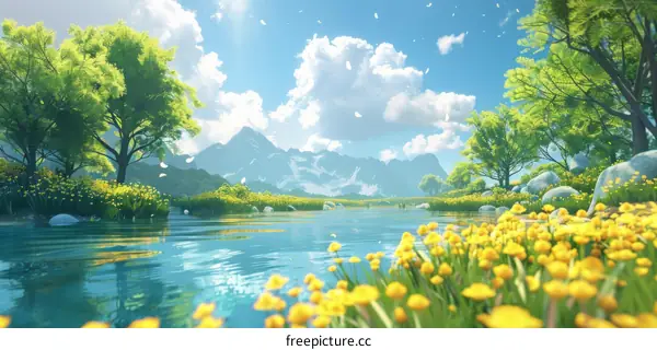 Yellow Flower Field by the River