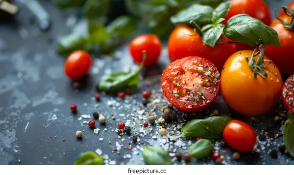 Fresh Organic Tomatoes with Basil and Spices