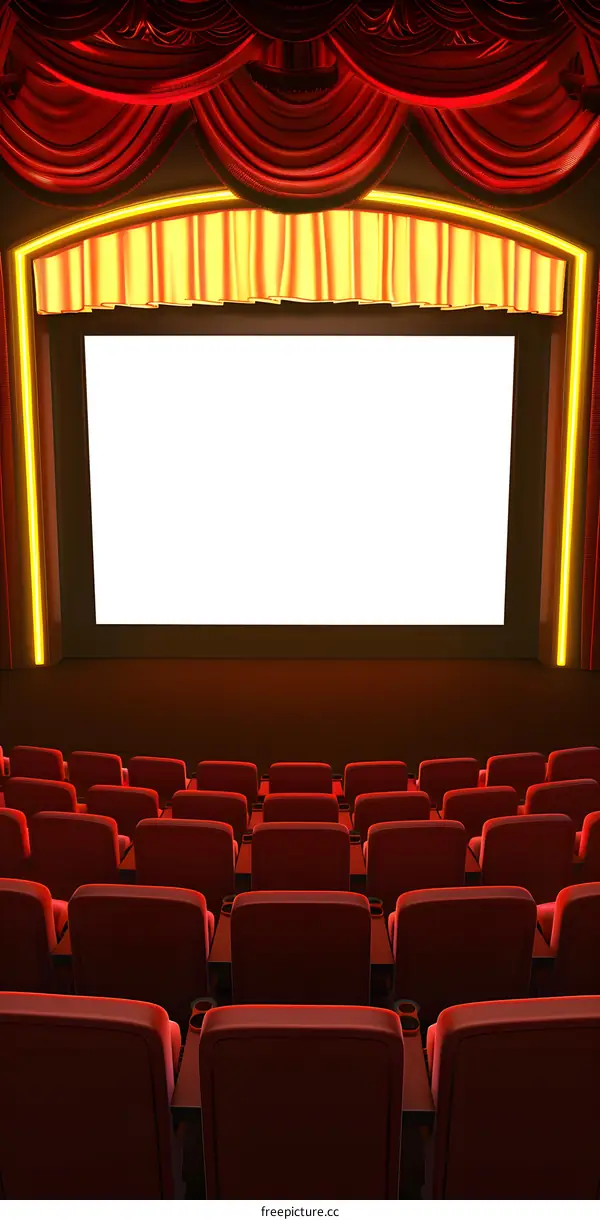 Empty Movie Theater Seats and Big Screen