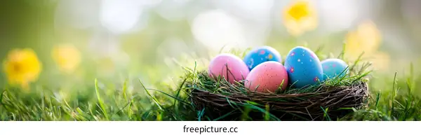 Colorful Easter Eggs Nestled in Grass
