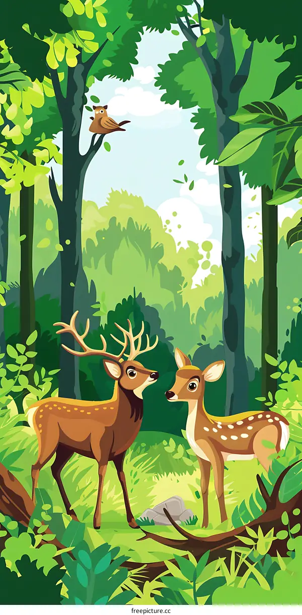 Two Deers in the Green Forest