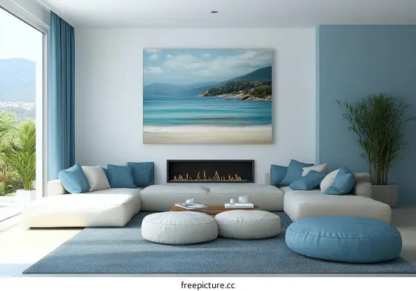 Coastal Living Room with Sea View Art Print