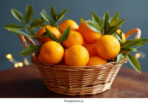 Fresh Oranges in a Wicker Basket