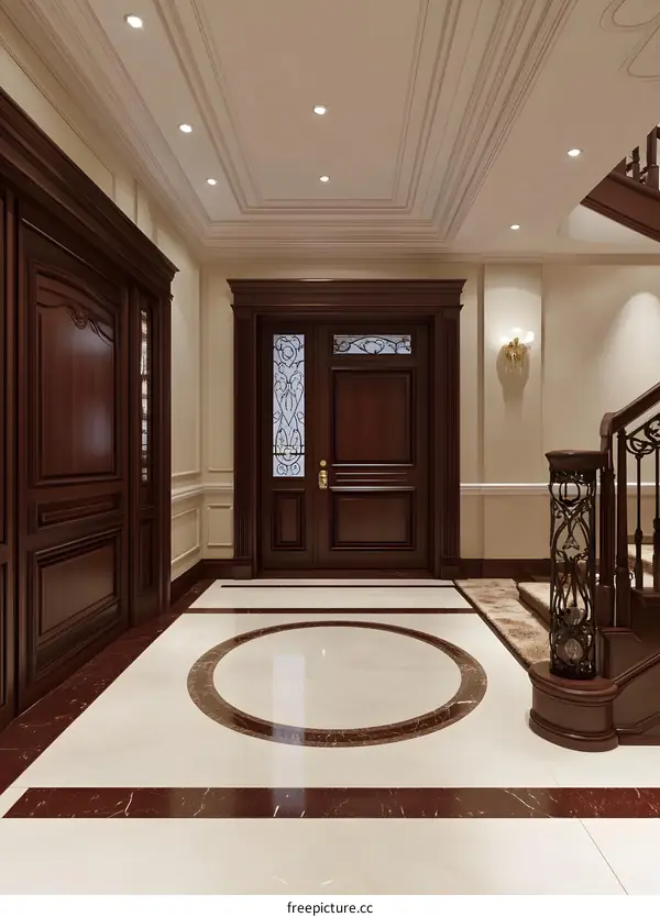 Elegant Classic Home Interior Entrance Door With Marble Floor