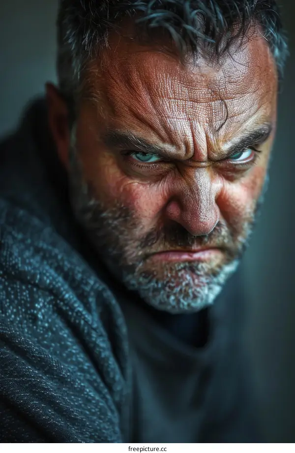 Close-up Portrait of a Man with an Angry Expression