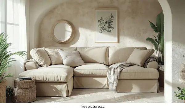 Beige Sectional Sofa in a Cozy Living Room Interior