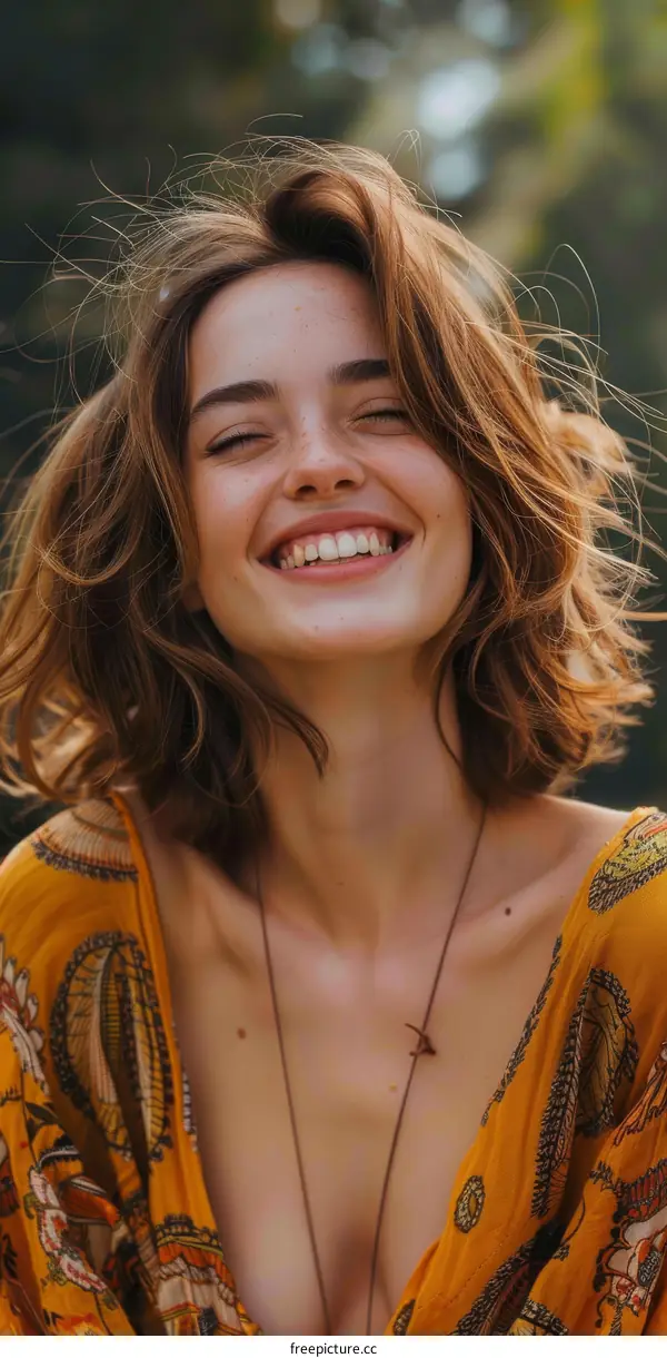 Smiling Woman in an Orange Dress