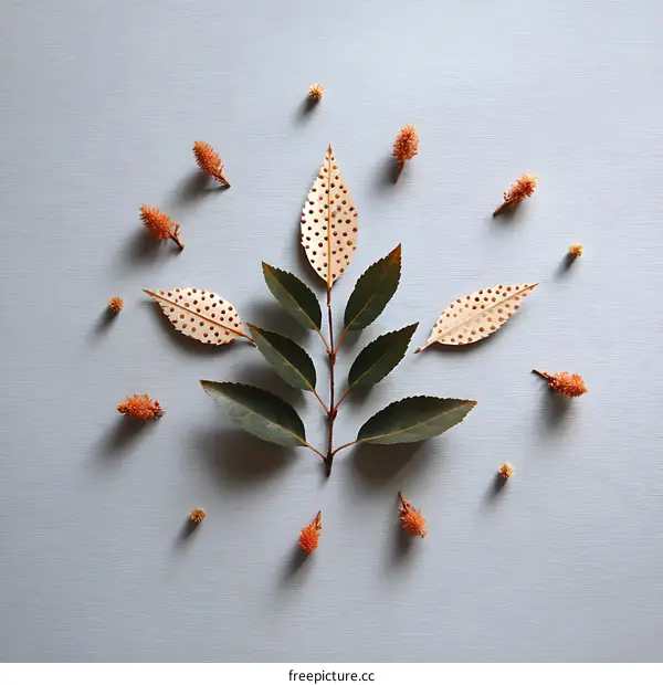 Autumn Leaves Arrangement on Light Grey Background
