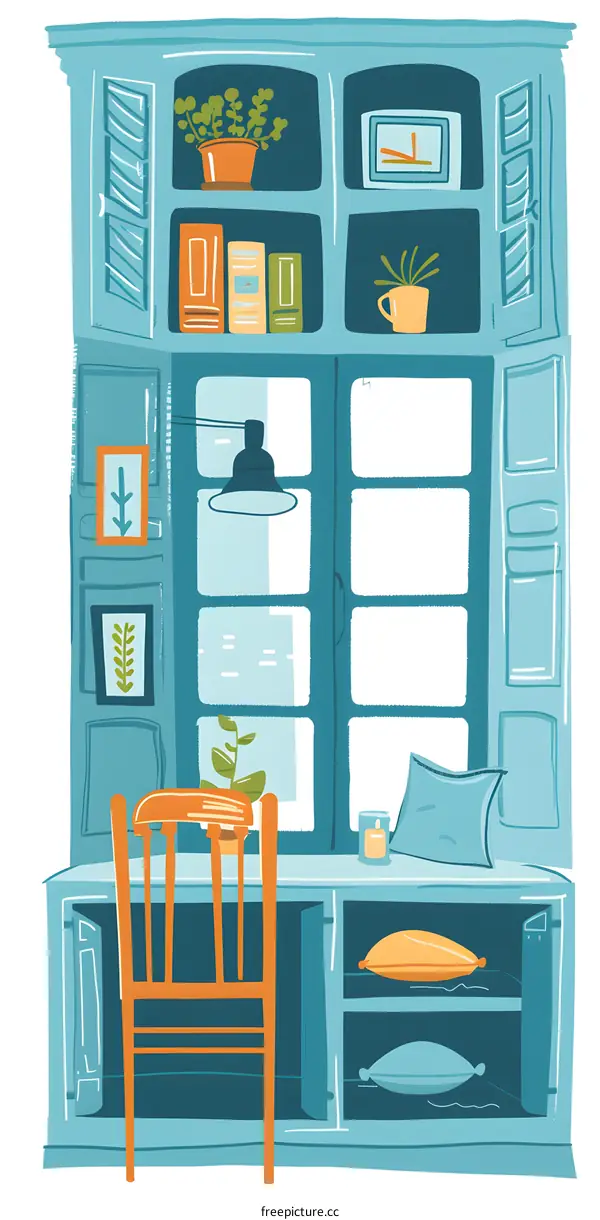 Blue Window with Shelf and Chair
