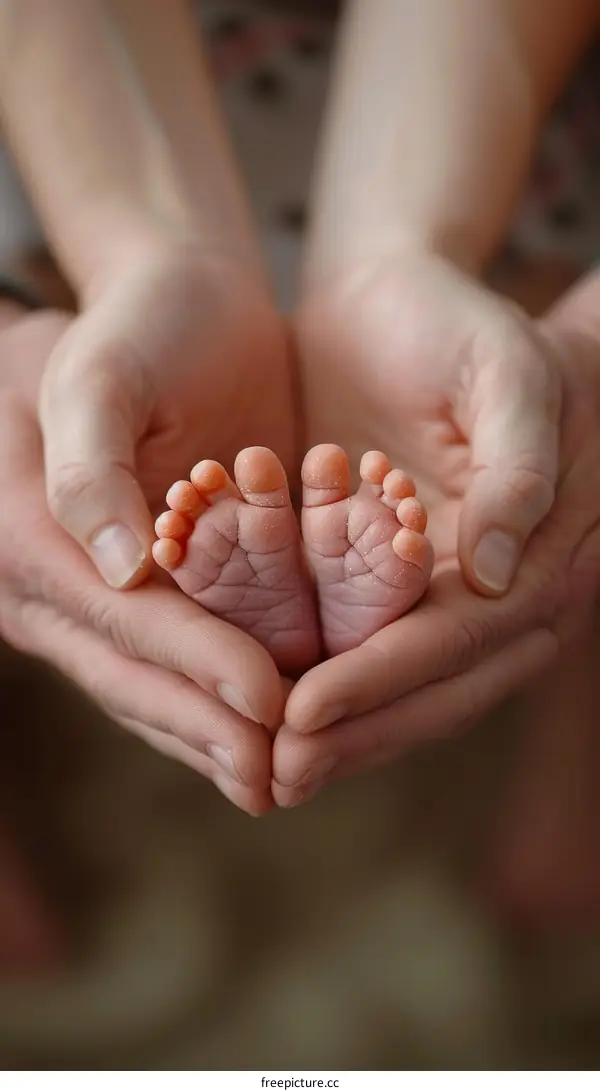 newborn baby feet in parents hands
