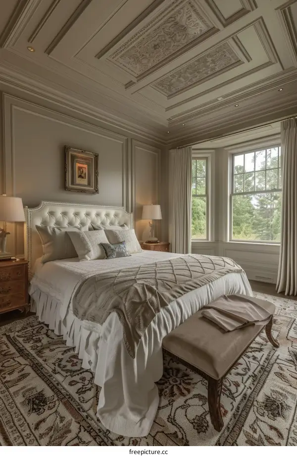 Elegant Master Bedroom with Ornate Ceiling