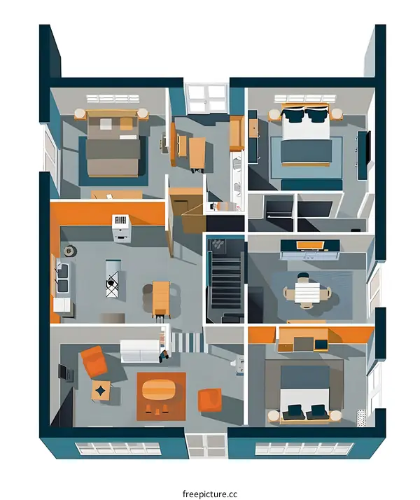 Floor Plan Design of a Modern Two Bedroom Apartment