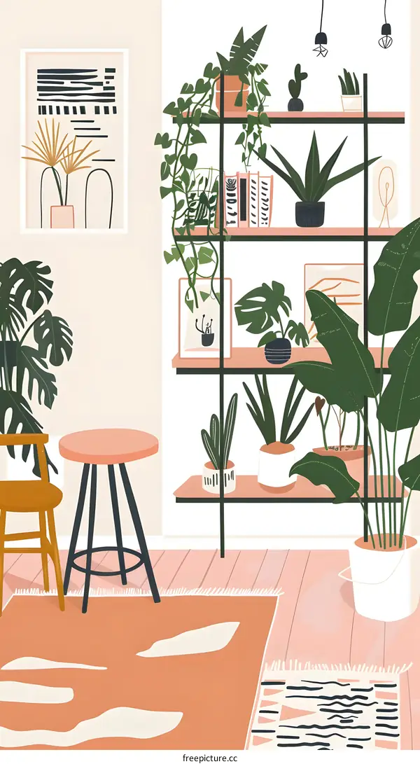 Modern Interior Design With Plants and Geometric Patterns