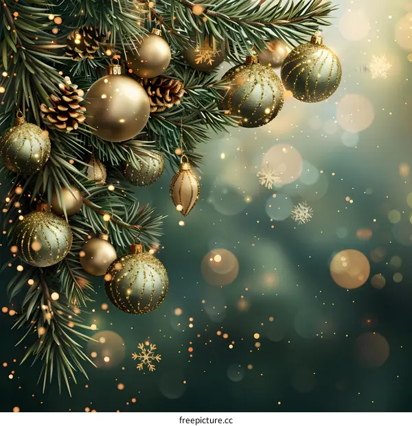 Christmas tree branch decorated with Christmas balls