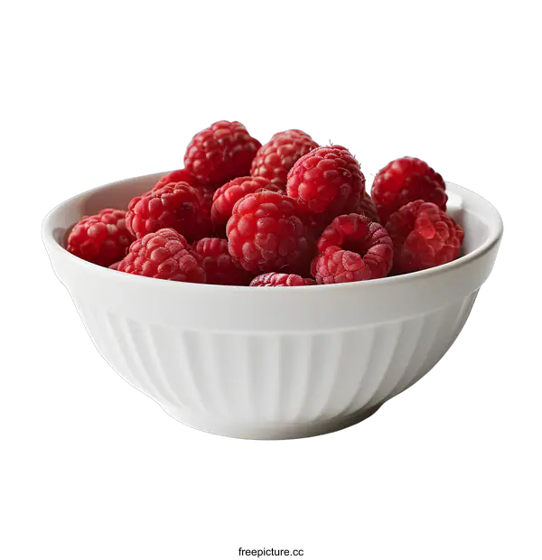 [Transparent Background PNG]Fresh raspberries in a white bowl