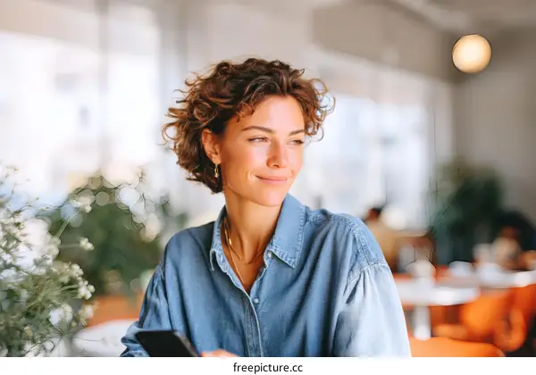 Woman in Cafe Thinking About Something