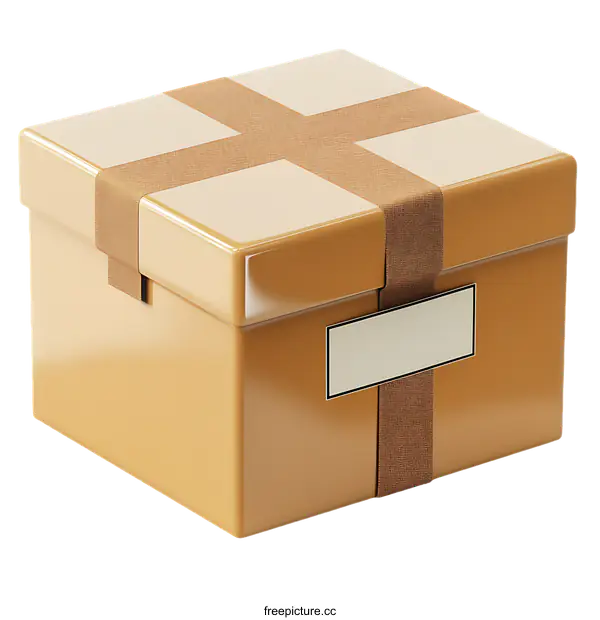 [Transparent Background PNG]Gift Box with Brown Tape and Label