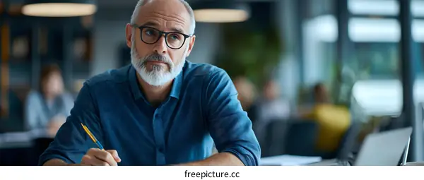Serious businessman with glasses at work in an office