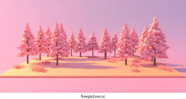 Pink Low Poly Forest Minimalist 3D Render
