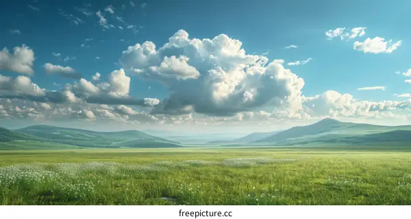 Vast Grassland Under a Cloudy Sky