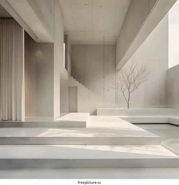 Minimalist Concrete Interior Design with a Tree