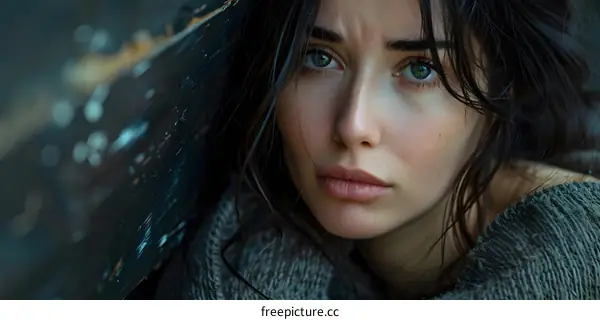 Portrait of a young woman with green eyes