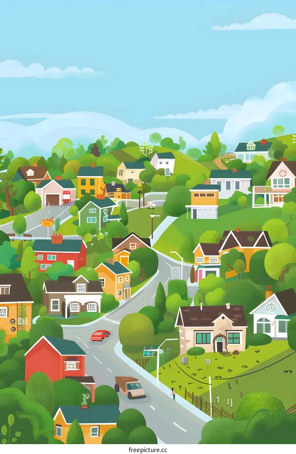 Illustration of a Suburban Neighborhood