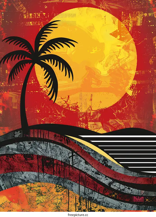 Sunset Palm Tree Abstract Tropical Design