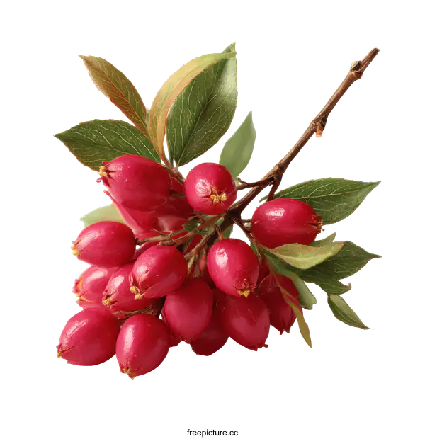 [Transparent Background PNG]Closeup of Red Berries with Leaves