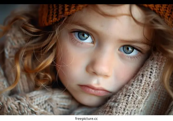 Portrait of a cute little girl with blue eyes