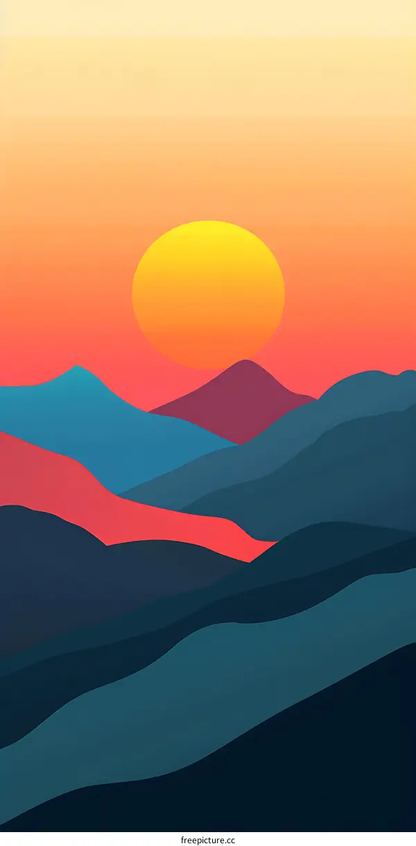 Sunset Landscape Mountain Illustration