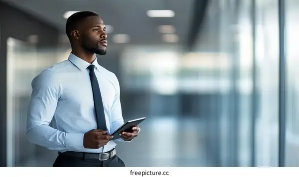 Thoughtful Businessman in Modern Office Corridor