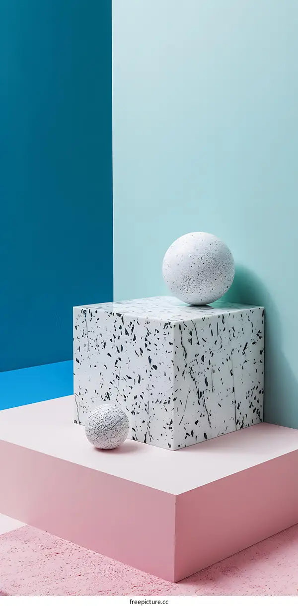 Abstract Minimalist Geometric Shapes With Pink and Blue Background