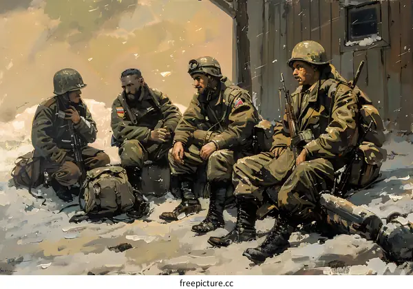 Four soldiers in the snow