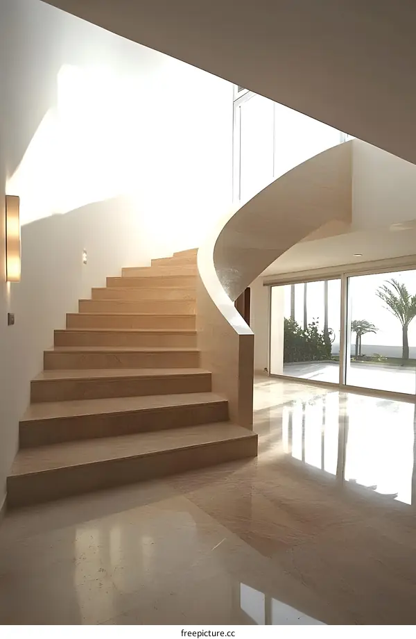 Modern Interior Design Staircase with Curved Railing