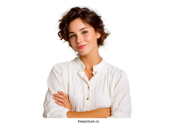 [Transparent Background PNG]Confident Woman in a White Blouse