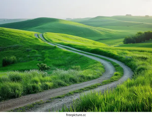 Winding Country Road Through Lush Green Hills