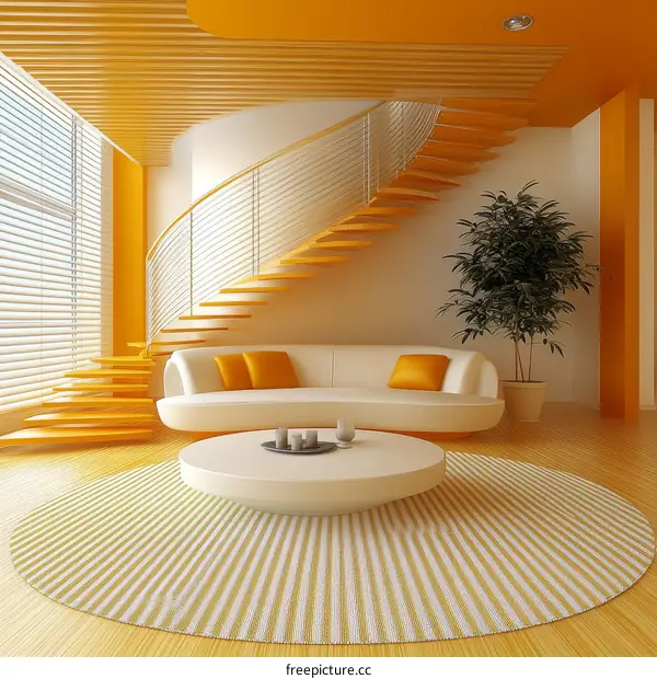 Modern Orange and White Living Room Interior Design