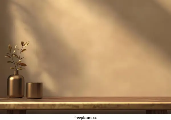 Golden Decorative Elements on a Wooden Tabletop