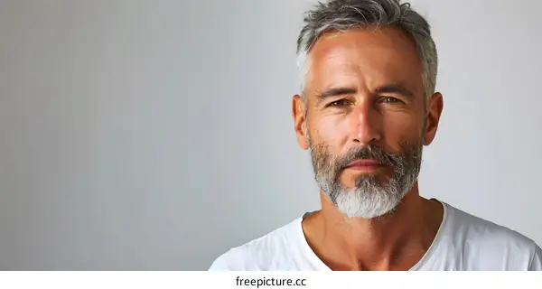Portrait of a Serious Middle Aged Man with Gray Hair