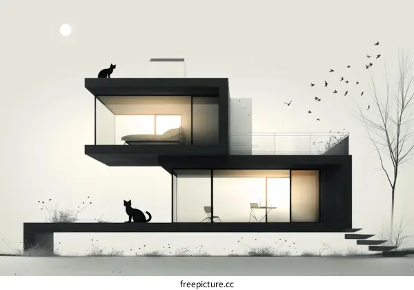 Black cats on a minimalist house