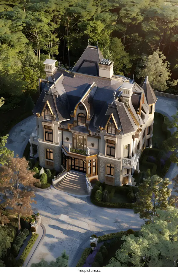 Luxury Mansion Exterior Design Aerial View