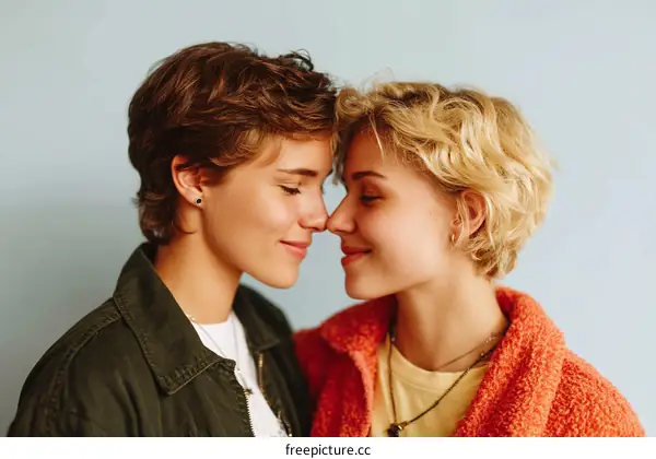 Close-up Portrait of Two Women Kissing