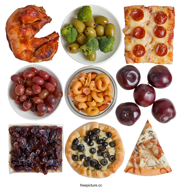 [Transparent Background PNG]Assorted Appetizers and Snacks in White Bowls