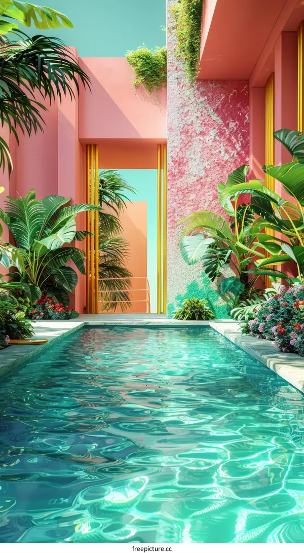 A pink and green oasis in the middle of a city