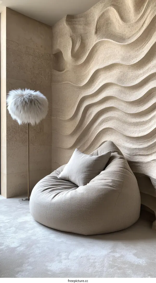 Modern Beige Bean Bag Chair in Stylish Living Area