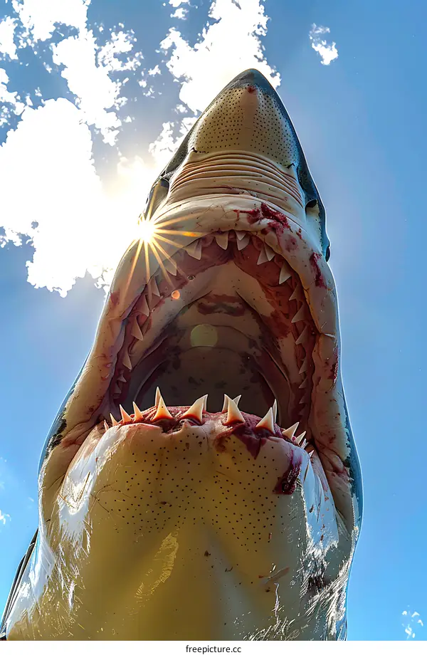 Great white shark open mouth teeth