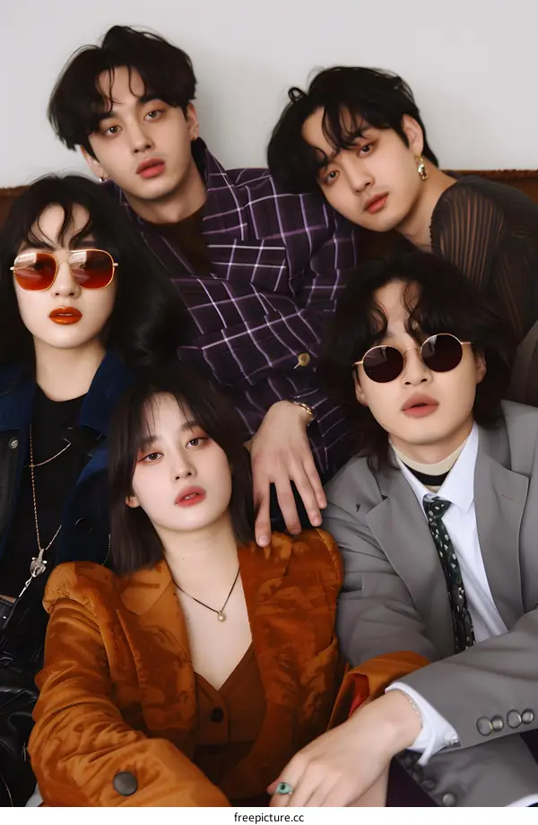 Group of Asian Friends Posing with Sunglasses