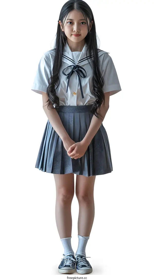 Young Woman in Uniform Posing on White Background