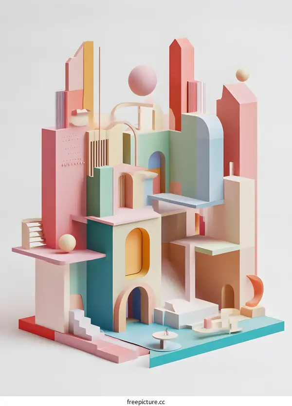 Abstract Cityscape Illustration with Pastel Colors